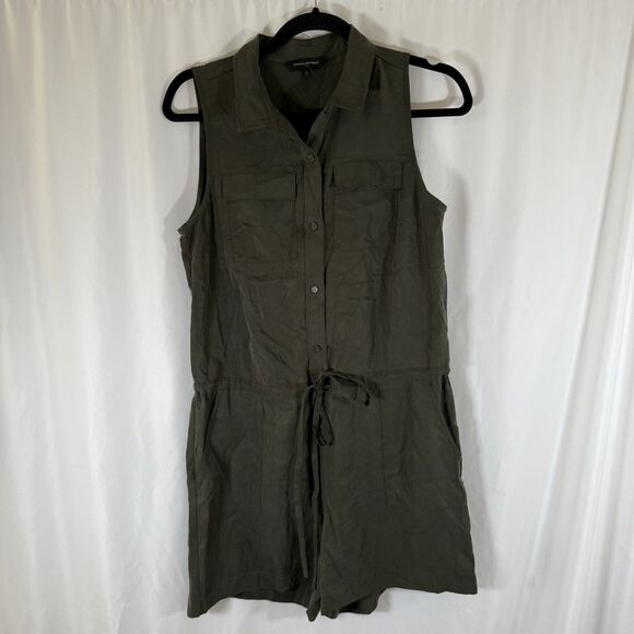 Banana Republic Romper Women's 4 Green Button Up Sleeveless Collared Pockets Tie - Picture 1 of 10